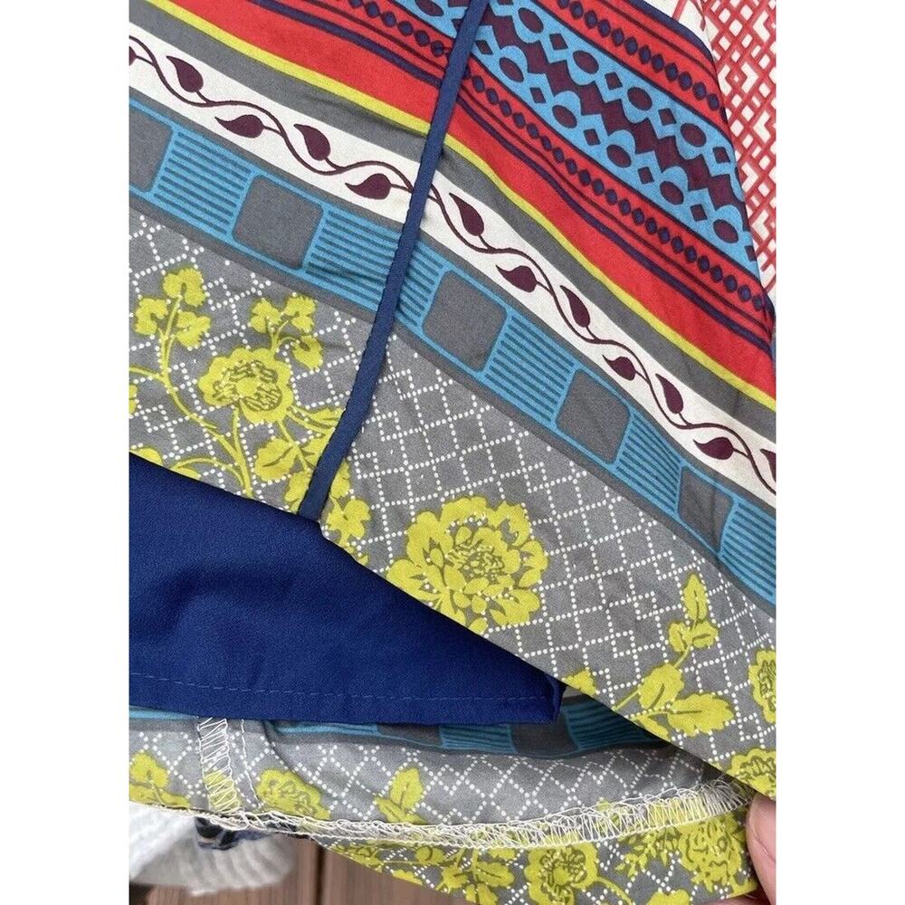 Multicolored Short Sleeve Patterned Silk Tunic Dr… - image 5